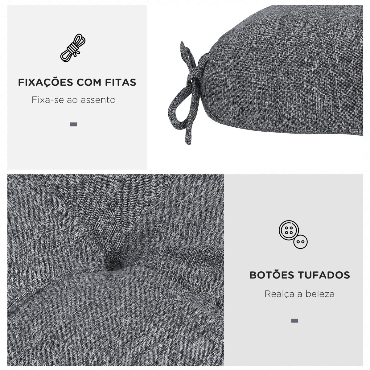 Conjunto de Almofadas para Cadeiras de Sala 48x48x7 cm Conjunto de 4 Peças Almofadas para Cadeiras de Jardim Impermeáveis e Anti-UV com 2 Fitas de Fixação Cinzento - Image 6