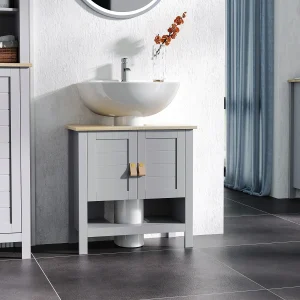 Armário compacto para sob a pia com 2 portas e prateleira interna ajustável Gabinete auxiliar para banheiro 60x30x60 cm Cinza