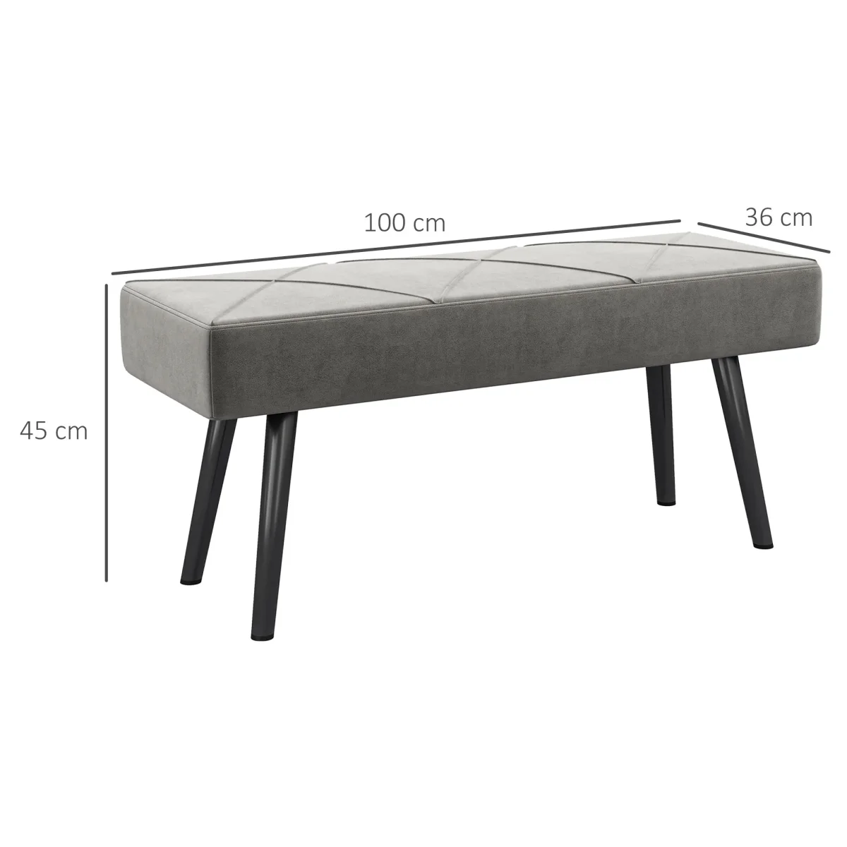 Banco de Pé de Cama Multifuncional Banco de Pé de Cama Moderno Banco de Dormitório com Pés de Aço e Assento Acolchoado Carga Máxima 120 kg Entrada Corredor 100x36x45 cm Cinza - Image 4