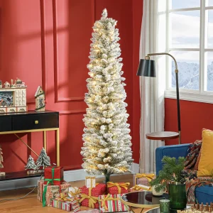 Árvore de Natal 180 cm Árvore de Natal Artificial Nevada com 150 Luzes LED 329 Ramos e Suporte de Metal Árvore de Natal para Sala de Estar Verde e Branco
