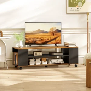 Móvel para TV com Rodas Armário para TV Flutuante com 2 Portas e 2 Prateleiras de Armazenamento para Televisores de até 55 Polegadas para Dormitório 120x40x38,5 cm Preto e Nogueira