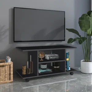 Móvel de Televisão com prateleiras e rodas para sala de estar 40x40x80 cm Preto