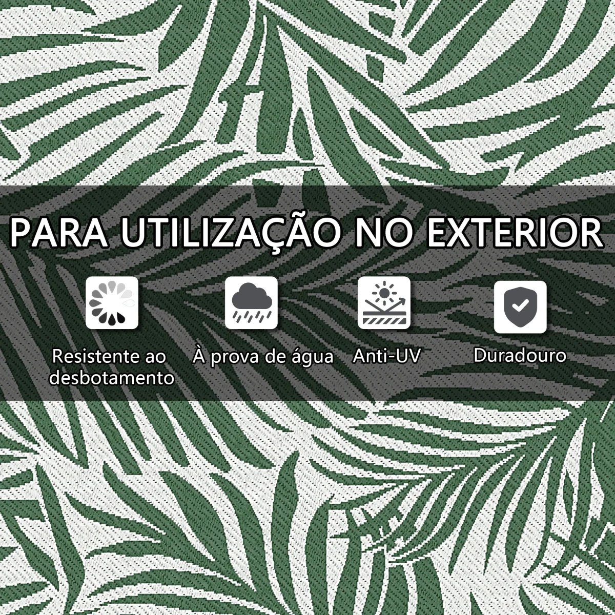 Tapete de Exterior 152x243 cm Tapete Reversível com Padrão de Folhas para Varanda Pátio Campismo Praia Verde Escuro e Branco - Image 7