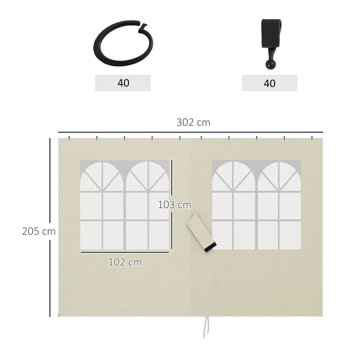 4 Paredes Laterais para Tenda 3x3 m Laterais de Tenda com Ganchos 8 Janelas Proteção UV Substituição Lateral para Tenda de Jardim Exterior Festa Creme - Image 4