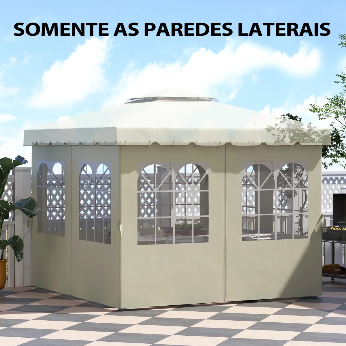 4 Paredes Laterais para Tenda 3x3 m Laterais de Tenda com Ganchos 8 Janelas Proteção UV Substituição Lateral para Tenda de Jardim Exterior Festa Creme - Image 5