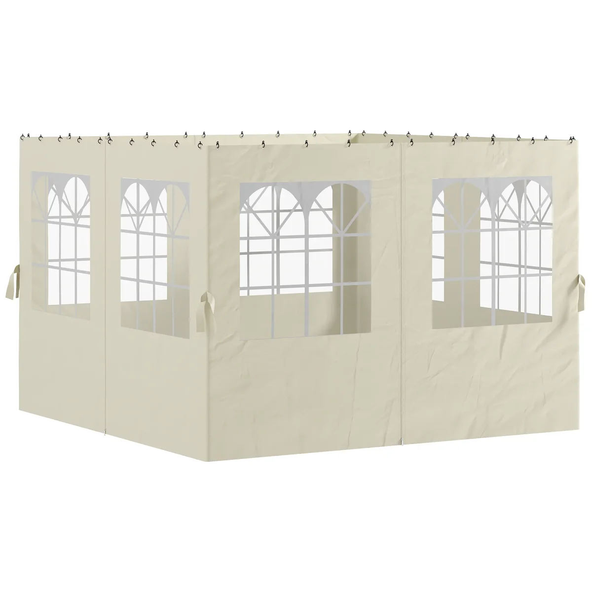 4 Paredes Laterais para Tenda 3x3 m Laterais de Tenda com Ganchos 8 Janelas Proteção UV Substituição Lateral para Tenda de Jardim Exterior Festa Creme - Image 3