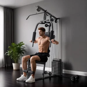 Multiestação de Musculação, Máquina de Musculação com Press de Peito, Pesos de 45 kg, Curl de Pernas e Polia Borboleta, Carga 100 kg, para Treino em Casa, Preto
