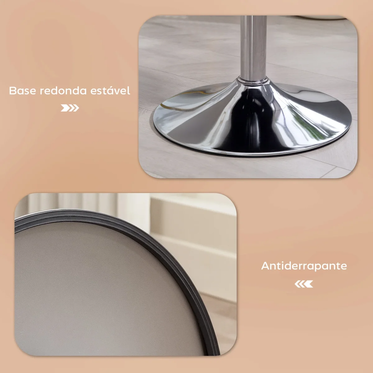 Banco de Bar Giratório Banco Alta de Cozinha Ajustável em Altura 52-66 cm Estofado em Veludo Giratória a 360° para Sala de Jantar Tocador Balcão Marrom - Image 8