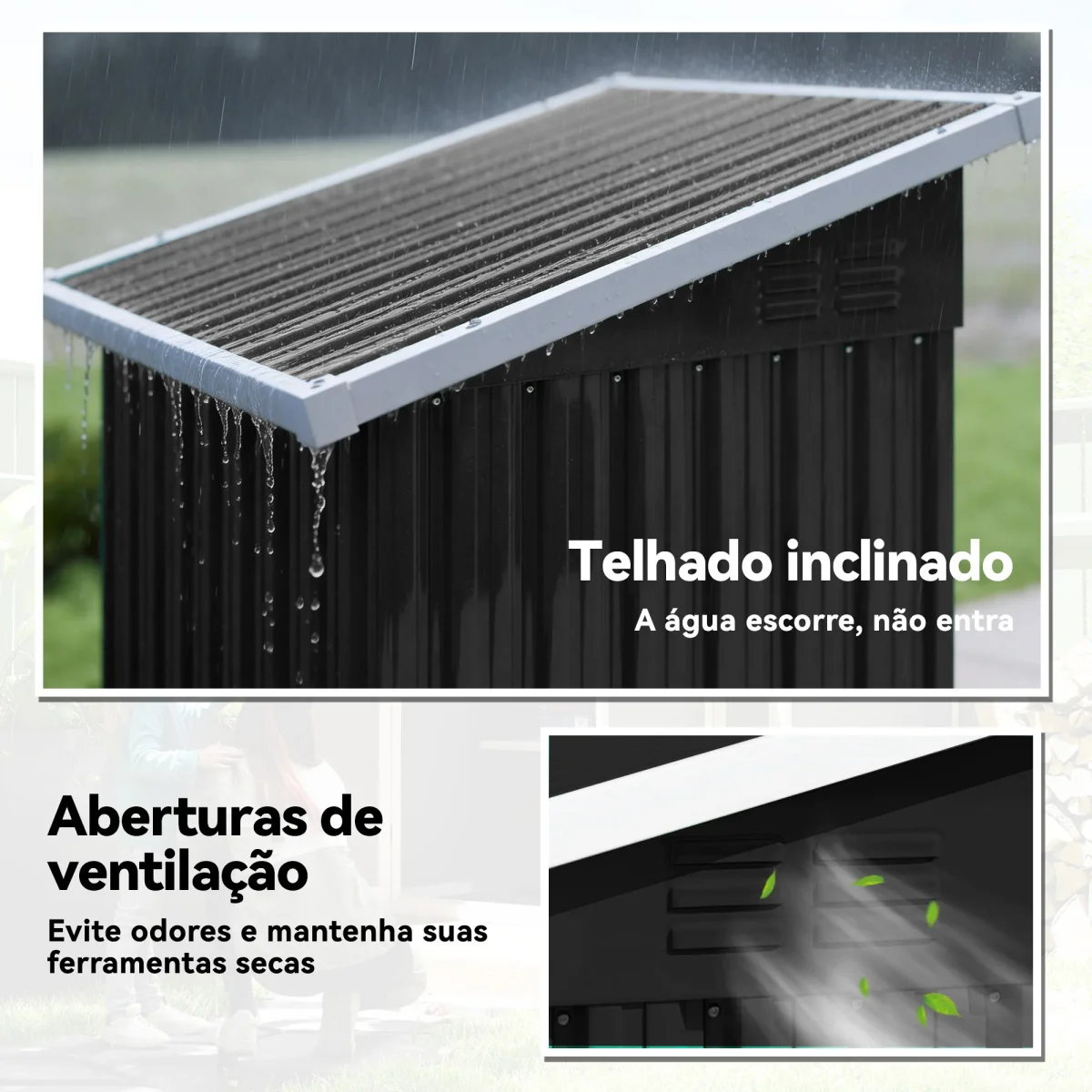Abrigo Exterior Metálico 107,5x91x185 cm Abrigo de Jardim com Teto Inclinado Porta com Trinco Ventilação e Luvas Abrigo de Armazenamento para Ferramentas Cinza Escuro - Image 6