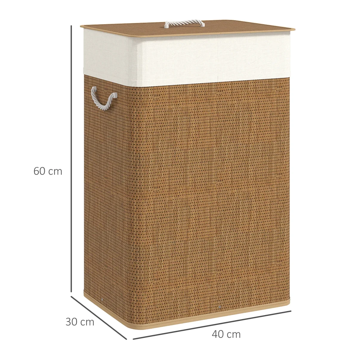 Cesto de Roupa com Tampa 72L Cesto de Roupa de Bambu com Bolsa Interior Removível e Alças para Lavandaria Dormitório 40x30x60 cm Madeira e Creme - Image 4