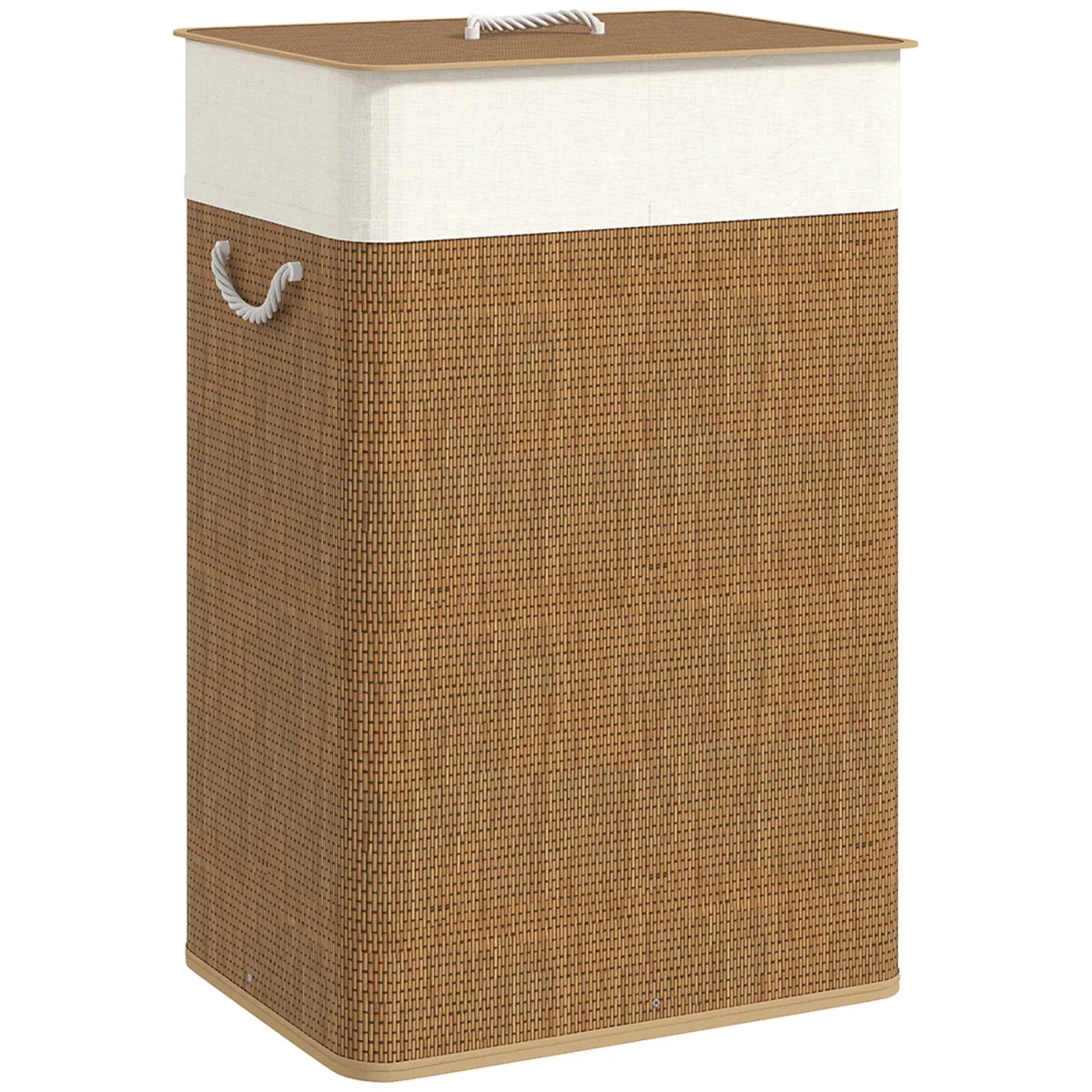 Cesto de Roupa com Tampa 72L Cesto de Roupa de Bambu com Bolsa Interior Removível e Alças para Lavandaria Dormitório 40x30x60 cm Madeira e Creme - Image 3