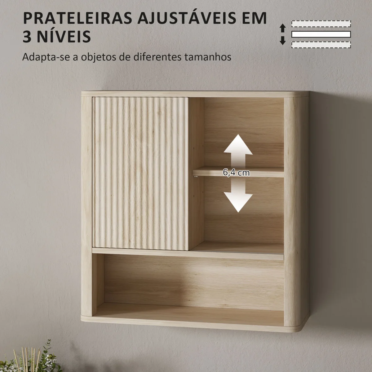 Armário de Casa de Banho de Parede Móvel de Casa de Banho com Prateleiras Ajustáveis Porta Deslizante Compartimentos e Desenho Elegante 60x20x62 cm Madeira - Image 8