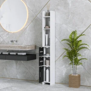 Coluna Casa de Banho com 3 Portas e 3 Prateleiras Abertas Coluna Auxiliar para Sala de Estar Casa de Banho Dormitório Estilo Moderno 15x17x120 cm Branco e Preto