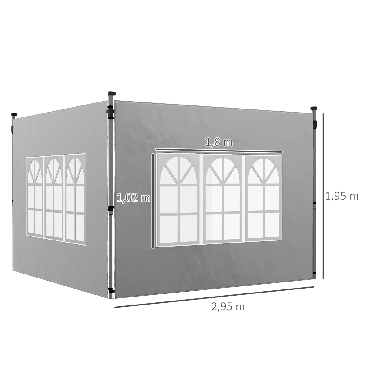 2 Painéis Laterais para Tenda de 3x3 / 3x4 m 295x195 cm Parede de Substituição de Tecido Oxford para Tendas Dobráveis com Janela para Jardim Exterior Festas Cinzento Claro - Image 4