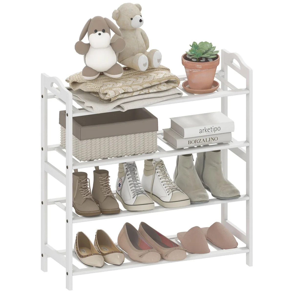 Sapateira de 4 Níveis Estante para Sapatos em Bambu para 12 Pares de Sapatos para Entrada Corredor Quarto 67,5x24,7x72 cm Branco - Image 3