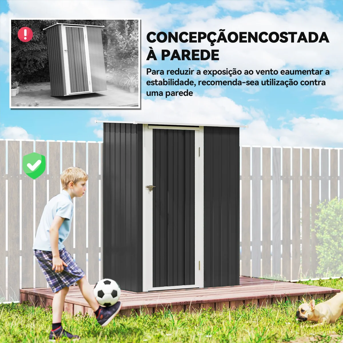 Abrigo de Jardim 1,07m² 142x84x189cm Abrigo de Jardim de Aço Galvanizado com Porta Fechadura e Orifícios de Drenagem para Armazenamento de Ferramentas Cinza - Image 6