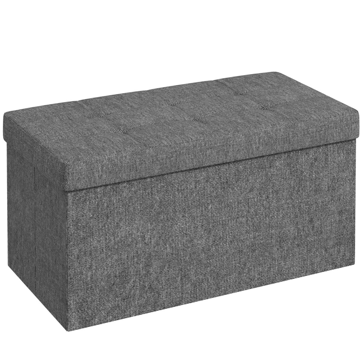 Baú de Armazenamento para Dormitório 84L Puff de Armazenamento Dobrável Estofado em Linho Sintético com Tampa para Sala de Estar 76x38x38 cm Cinza Escuro - Image 3