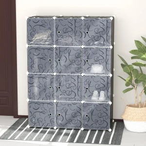 Armário modular de plástico 12 Cubos com Portas para Armazenamento de Roupas Armário Organizador para Brinquedos 111x47x145cm