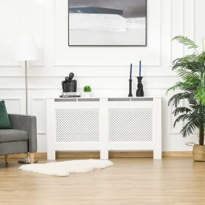 Cobertura para Radiador 151,5x19x82 cm Proteção para Radiador Moderna em MDF com Prateleira Superior e Ripas para Sala Quarto Corredor Branco
