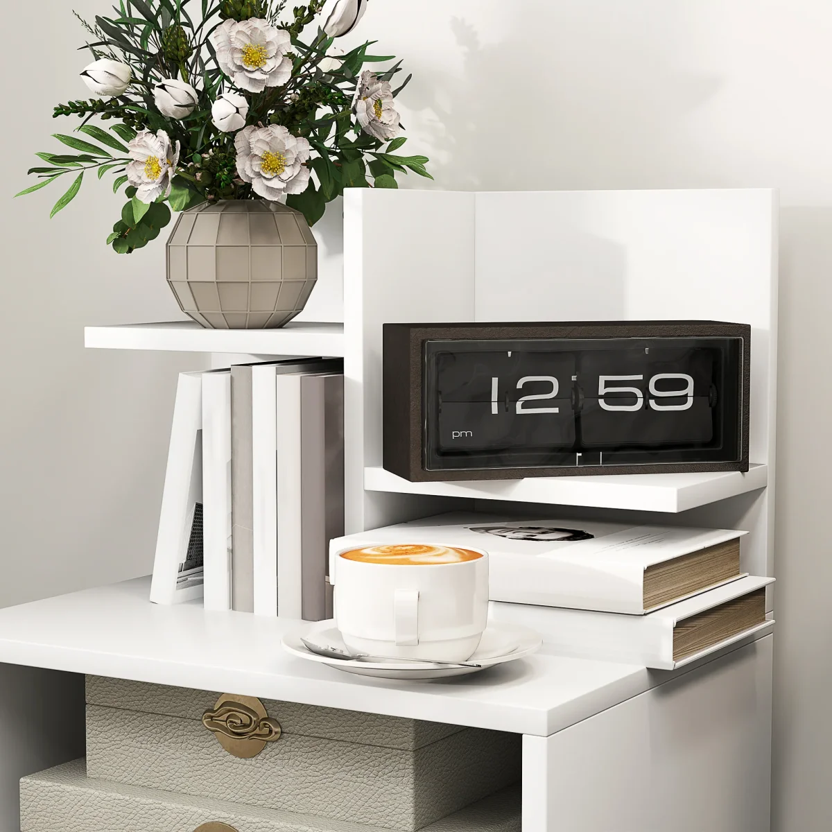Mesa de Cabeceira de Madeira Mesa de Cabeceira Moderna com Gaveta e Prateleiras de Armazenamento Mesa Auxiliar para Sala de Estar Dormitório 45x35x73 cm Branco - Image 8