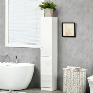 Coluna Casa de Banho com 1 Gaveta e 5 Prateleiras Coluna Casa de Banho de Estilo Moderno para Cozinha Sala de Estar 30x28x170cm Branco
