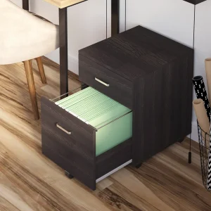 Armário de arquivo móvel de 2 gavetas com fechadura e 5 rodas 40x44x54,6cm preto
