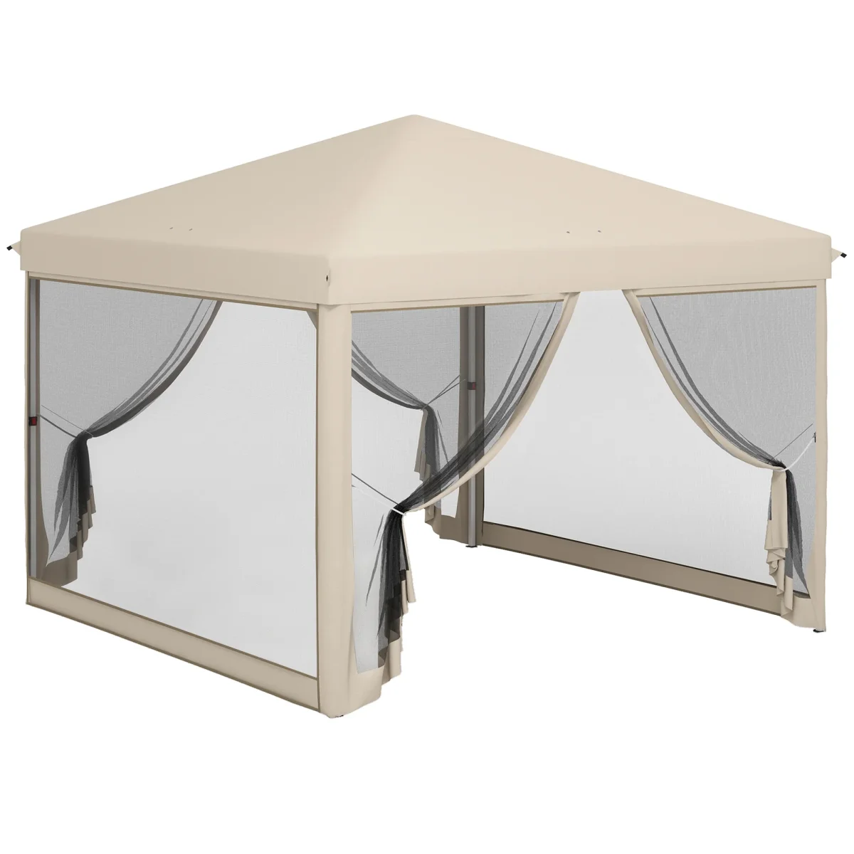 Tenda Dobrável 3x3 para Exterior Tenda Portátil de Jardim com Mosquiteiras Bolsa de Transporte Estrutura de Aço e Tecido Oxford Resistente para Festas Campismo Bege - Image 3