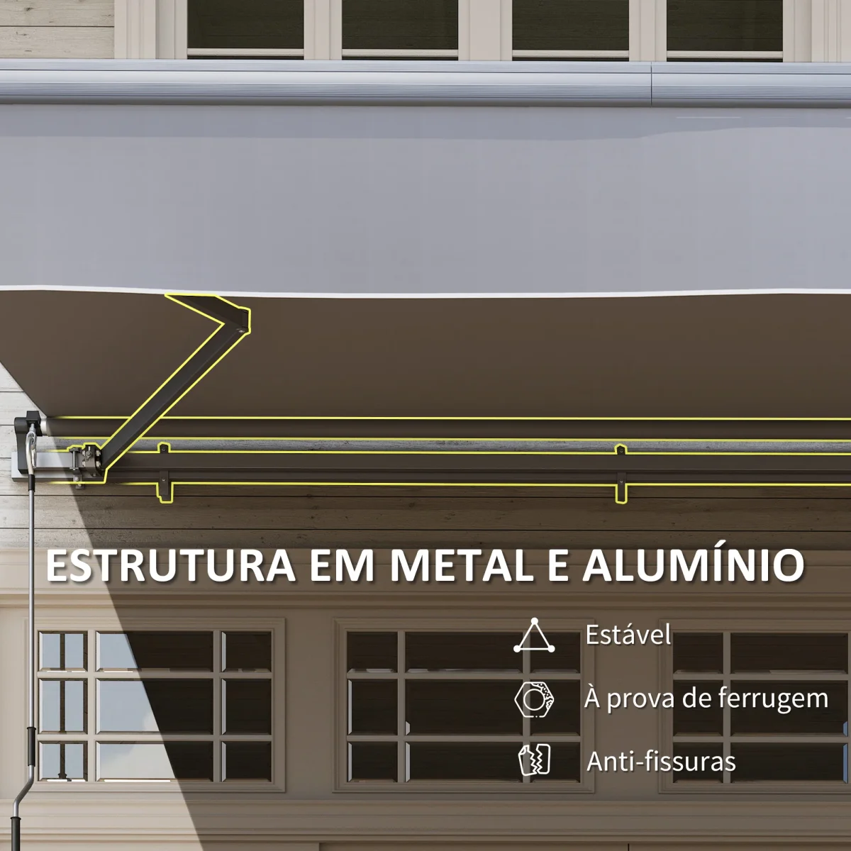 Toldo Retrátil Manual para Jardim Toldo Exterior Ajustável com Manivela Proteção UV Estrutura de Metal e Alumínio 295x200 cm Cinzento - Image 7