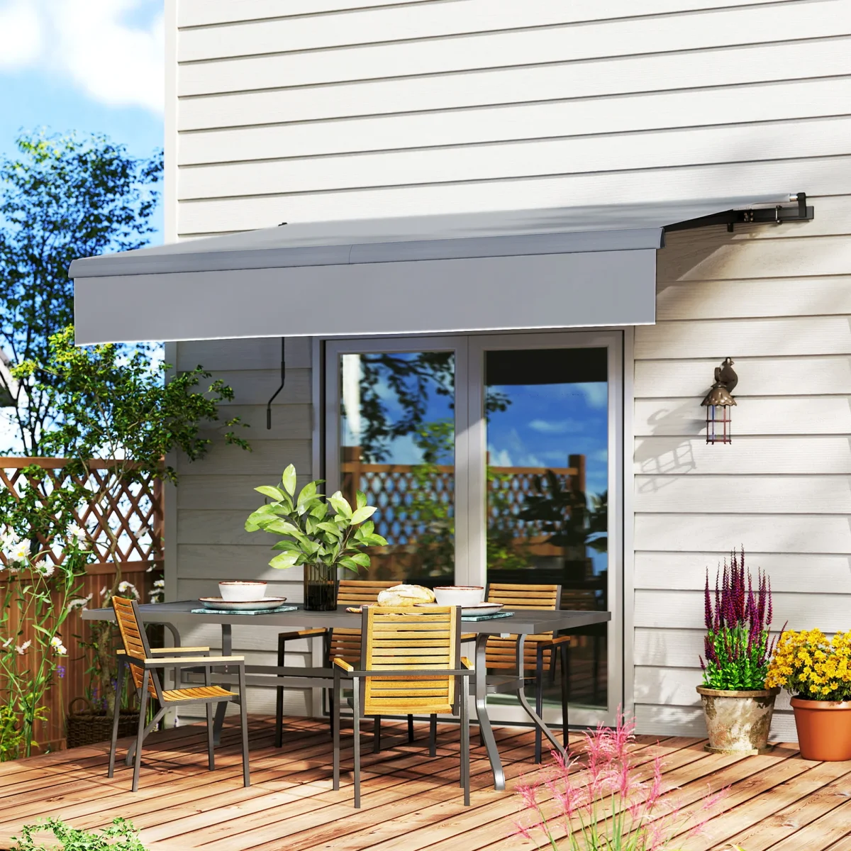 Toldo Retrátil Manual para Jardim Toldo Exterior Ajustável com Manivela Proteção UV Estrutura de Metal e Alumínio 295x200 cm Cinzento - Image 2