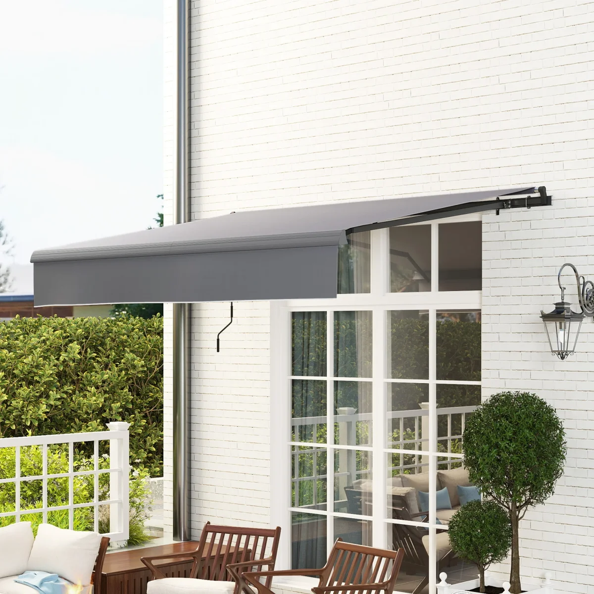 Toldo Retrátil Manual para Jardim Toldo Exterior Ajustável com Manivela Proteção UV Estrutura de Metal e Alumínio 295x200 cm Cinzento - Image 9