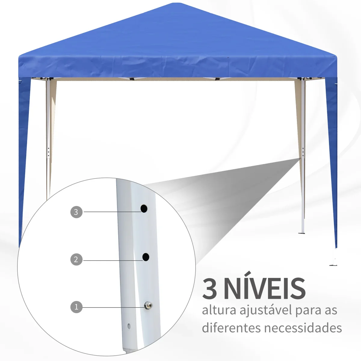 Tenda Dobrável 295x295x255 cm com Bolsa de Transporte Altura Ajustável Anti-UV e Impermeável para Terraço, Pátio e Praia Azul - Image 7