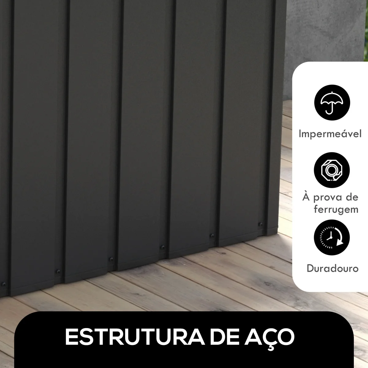 Baú Exterior com Capacidade de 450L Baú de Armazenamento em Aço com 4 Rodas 2 Pegas e Tampa com Ranhura para Cadeado Resistente às Condições Climáticas para Jardim Terraço Pátio 125,5x61,5x70 cm Cinzento Escuro - Image 6