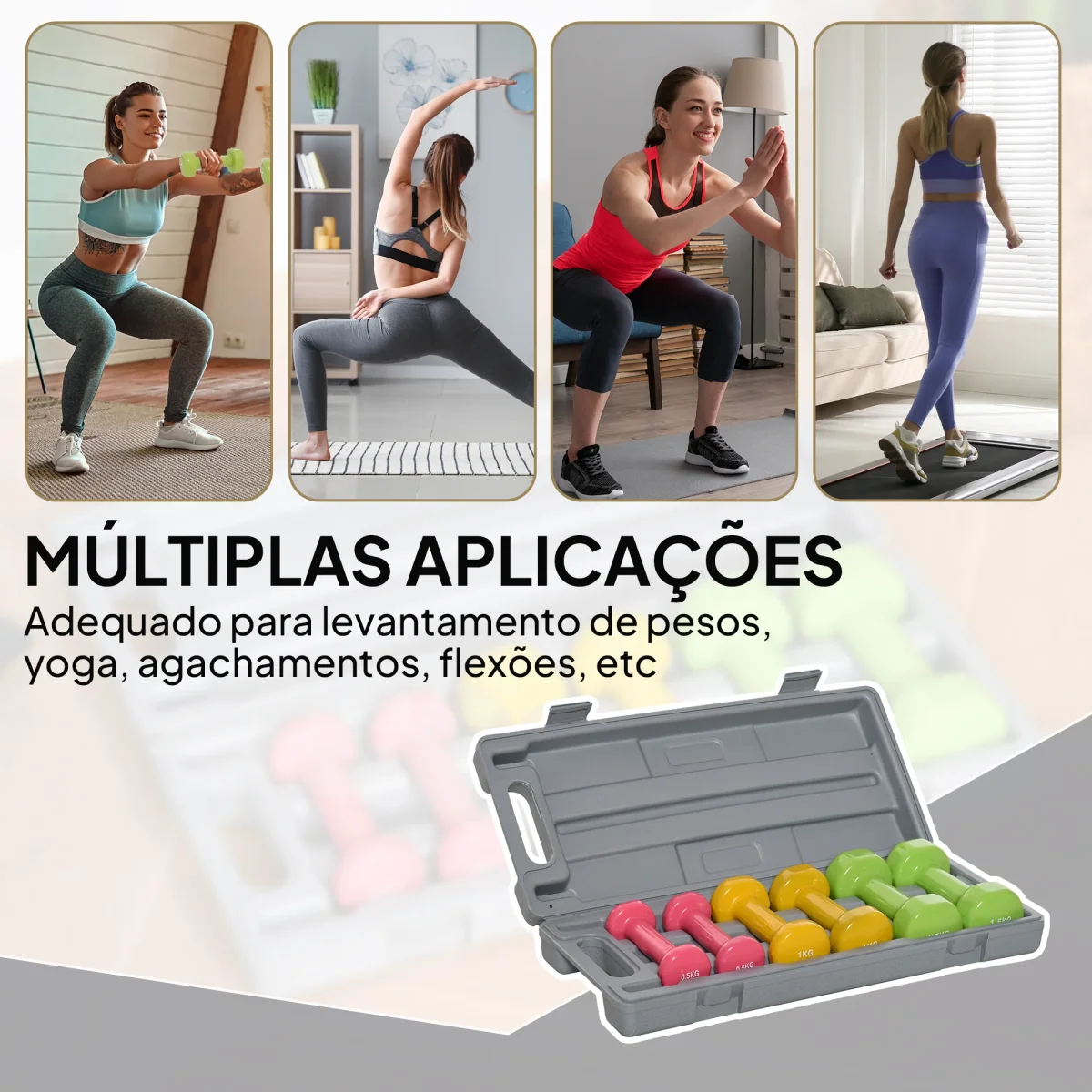 Conjunto de 6 Halteres Hexagonais 3 Pares de 1,5kg, 1kh e 0,5kg Conjunto de Halteres com Maleta de Transporte para Exercícios em Casa Academia Multicor - Image 5