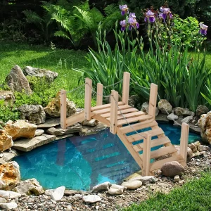 Ponte de Jardim de Madeira com Corrimãos de Correntes Metálicas Ponte Decorativa para Lagoa Carga 5 kg para Decoração Pátio 100x32x48 cm Madeira