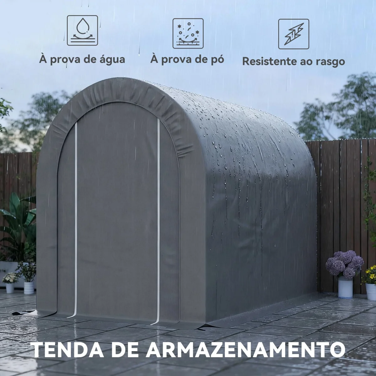 Tenda de Jardim Exterior para Ferramentas Bicicletas 2,4x1,6x1,9 m Abrigo Exterior com Estrutura em Aço Porta Enrolável com Fecho Impermeável Garagem Portátil Cinzento Claro - Image 5