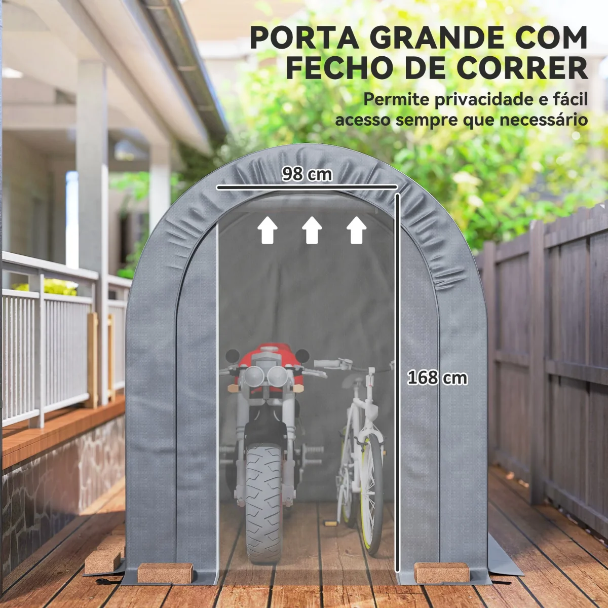 Tenda de Jardim Exterior para Ferramentas Bicicletas 2,4x1,6x1,9 m Abrigo Exterior com Estrutura em Aço Porta Enrolável com Fecho Impermeável Garagem Portátil Cinzento Claro - Image 7