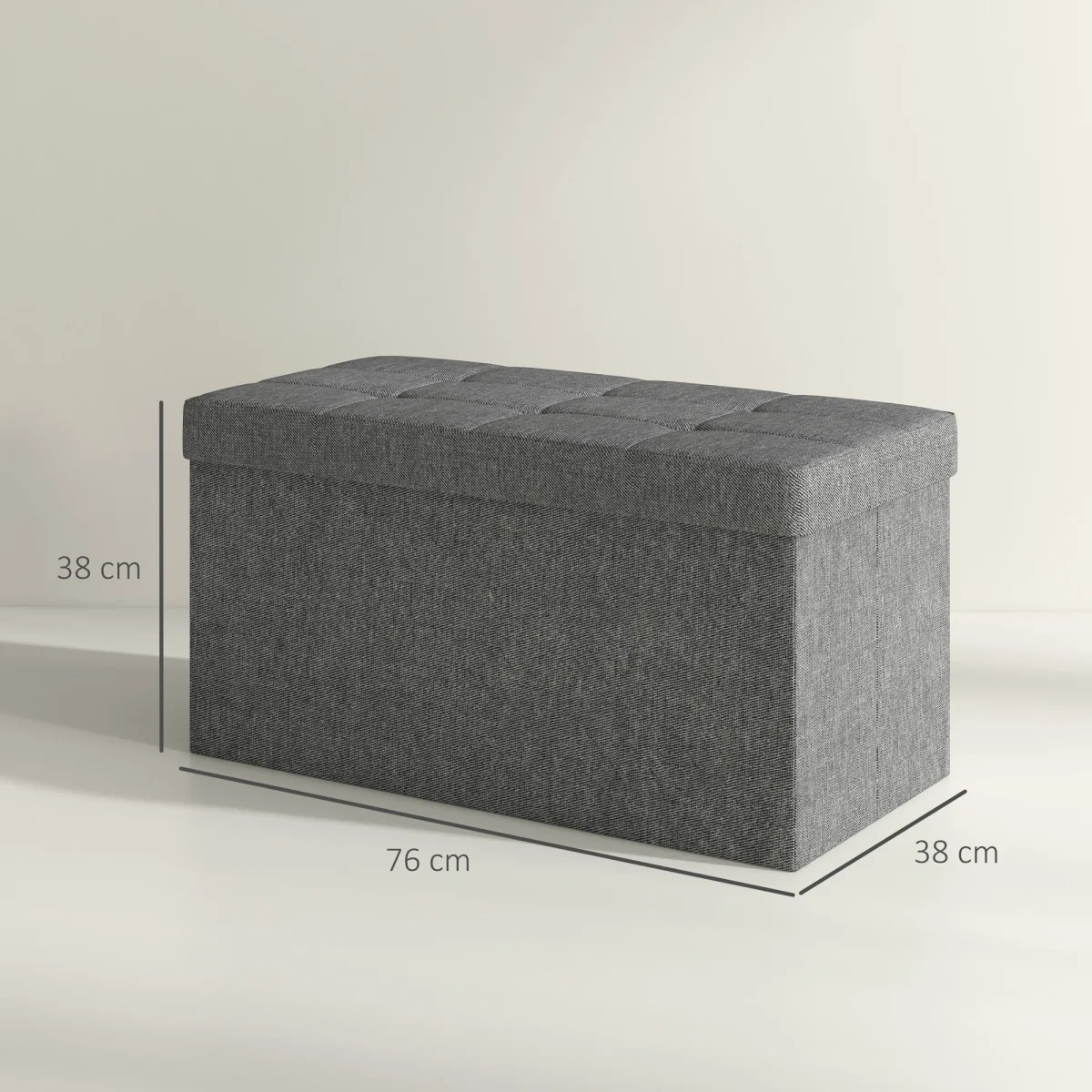 Baú de Armazenamento para Dormitório 84L Puff de Armazenamento Dobrável Estofado em Linho Sintético com Tampa para Sala de Estar 76x38x38 cm Cinza Escuro - Image 4
