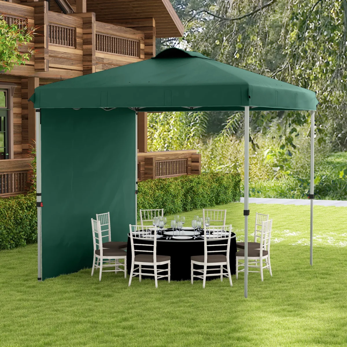 Tenda Dobrável 2,5x2,5 m Altura Ajustável Tenda de Jardim com 1 Parede Lateral Teto com Ventilação e Bolsa de Transporte para Acampamento Festas Verde - Image 2