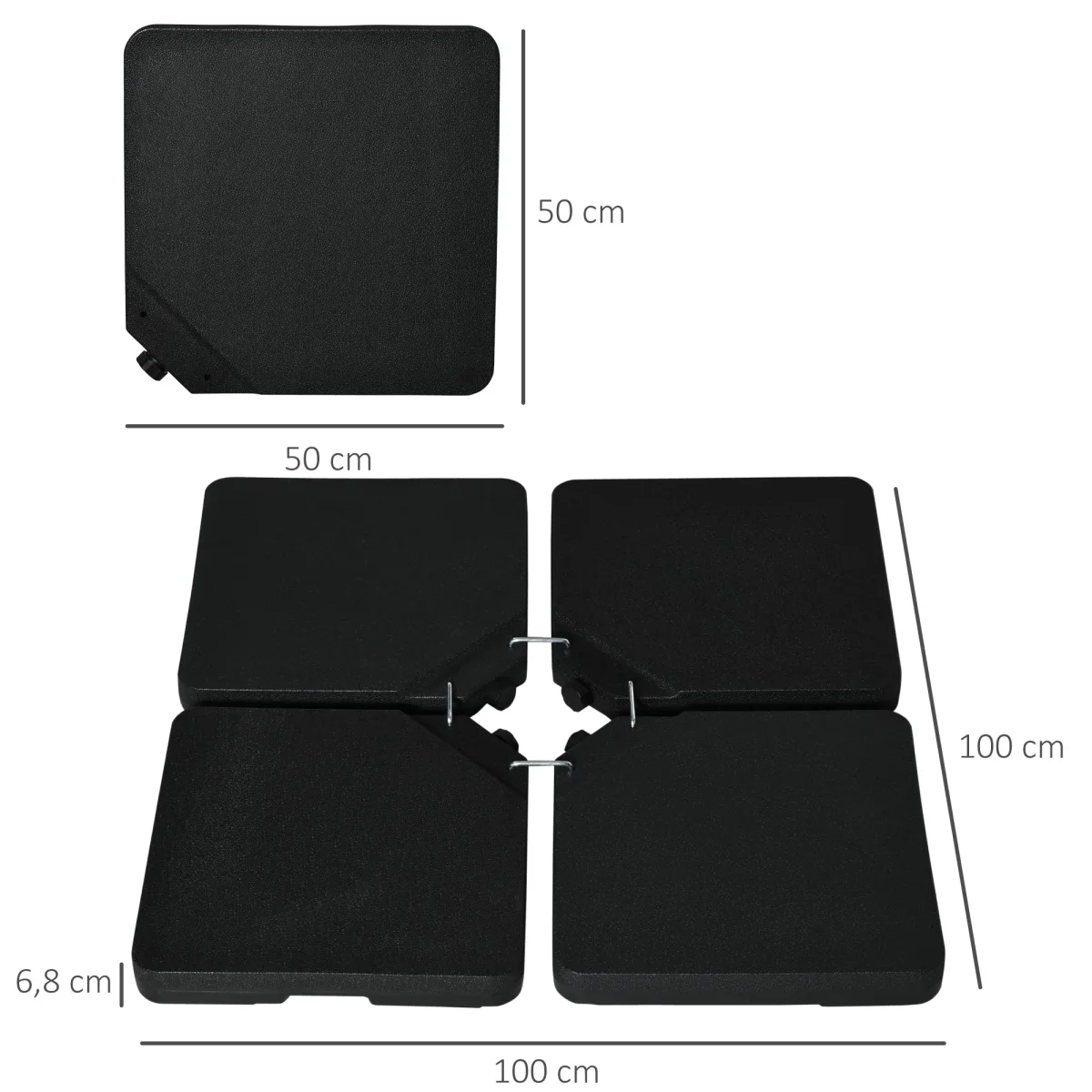 Conjunto de Pesos para Base de Chapéu de Sol de 4 Peças Base para Chapéu de Sol Quadrado Preenchível 60 kg de Água 70 kg de Areia ou 80 kg Mixto para Base Cruzada Preto - Image 4