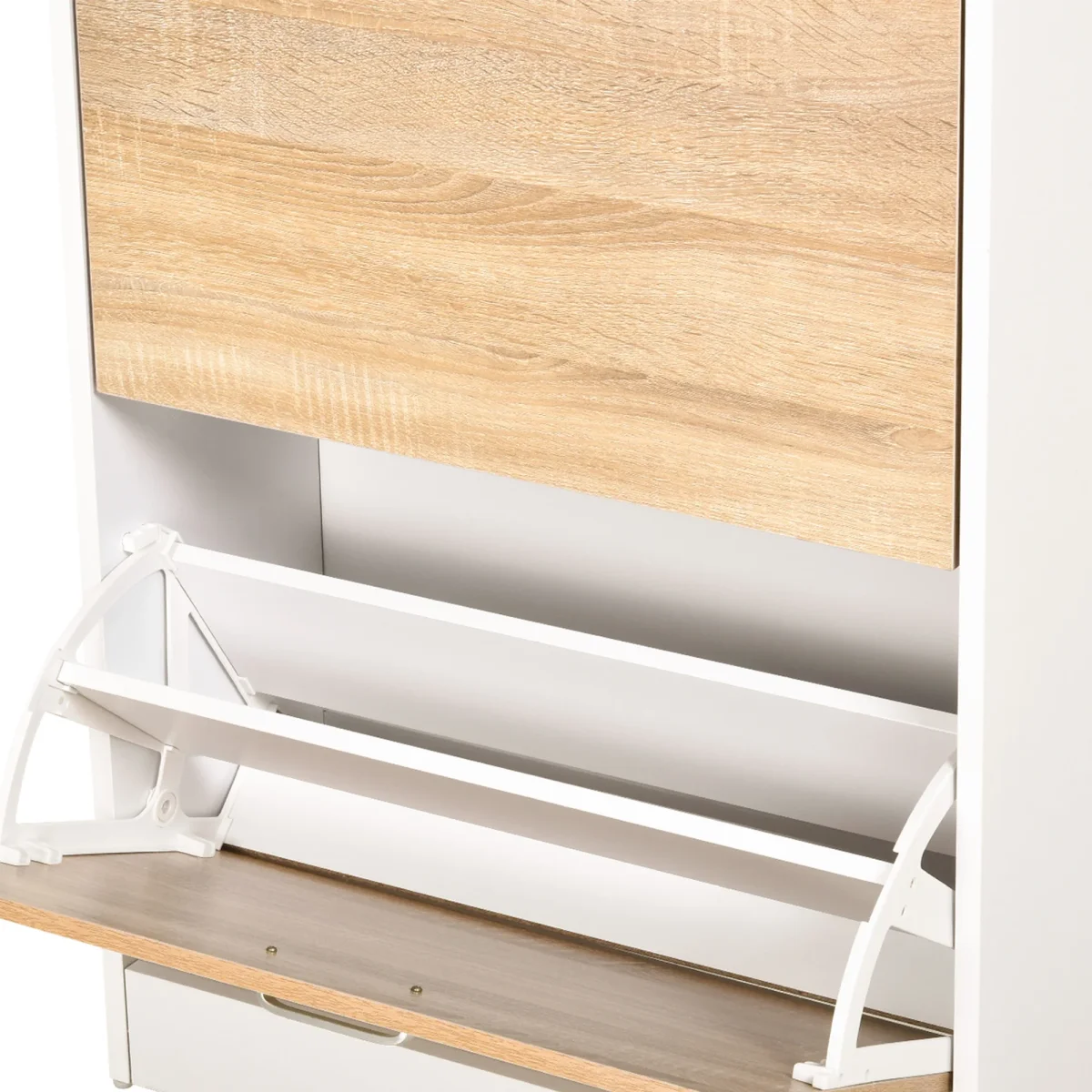Móvel Sapateira de 2 Portas Sapateira Estreita para 12 Pares de Sapatos com Gaveta Prateleira Aberta e Bancada de Vidro para Corredor Entrada Carga Máx. 50kg 60x24x105,5cm Branco - Image 9