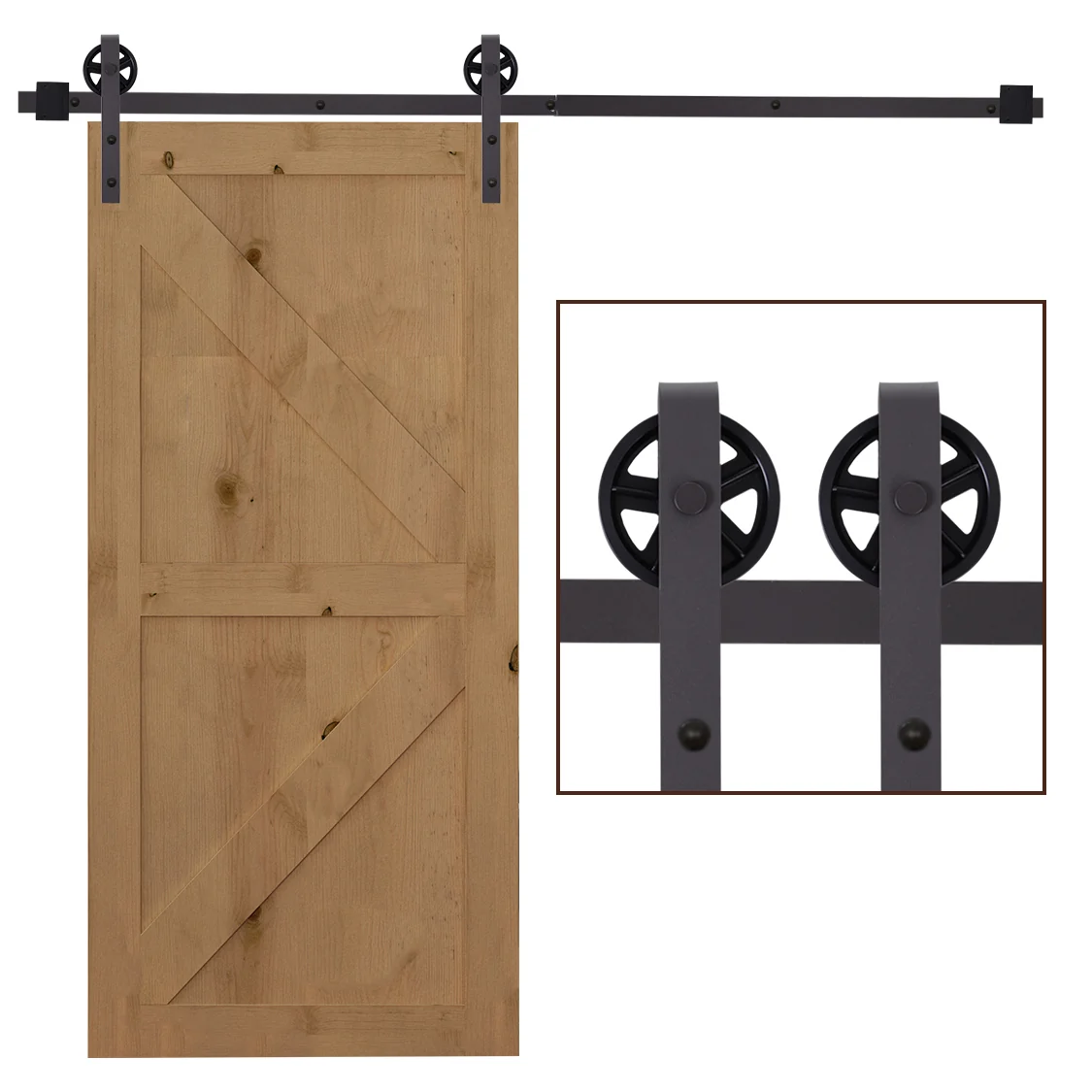 67T/183cm Ferragens para Porta Corredeira Kit de Acessórios para Porta Corredeira de Madeira com Guia de Chão Trilho de Aço de Carbono Café Escuro - Image 9