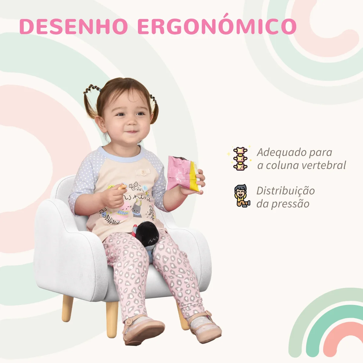 Poltrona para Crianças Poltrona Infantil em Forma de Nuvem com Tato Suave para Crianças de 1,5-5 Anos Carga Máxima 40 kg 46x51x55 cm Branco - Image 7
