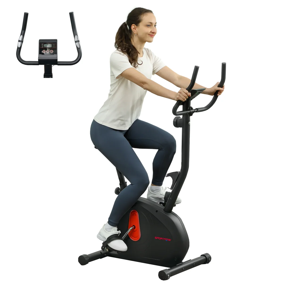 Bicicleta Estática Silenciosa com 8 Níveis de Resistência Magnética Sensor de Frequência Assento Ajustável Ecrã LCD e Suporte para Telemóvel Carga 100 kg 88x50,5x131,5 cm Preto - Image 3