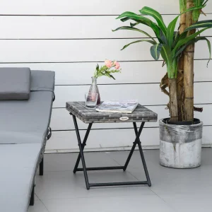Mesa de Jardim em Vime Sintético Mesa de Terraço Exterior Dobrável com Pés Cruzados e Estrutura de Aço para Pátio Varanda 40x40x40 cm Cinza