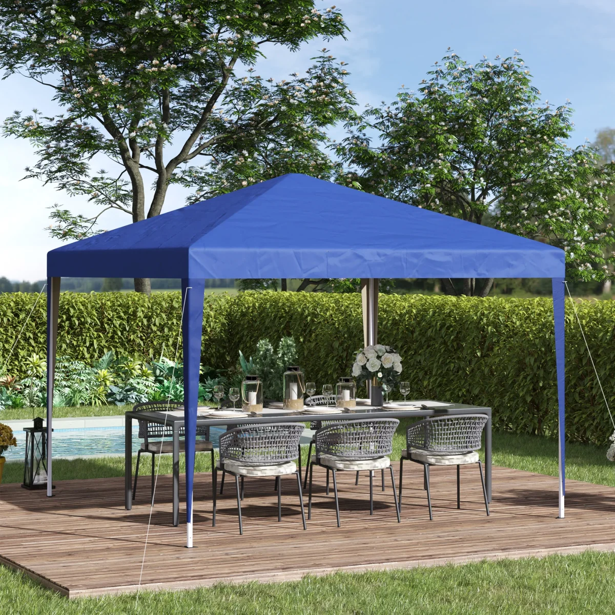 Tenda Dobrável 295x295x255 cm com Bolsa de Transporte Altura Ajustável Anti-UV e Impermeável para Terraço, Pátio e Praia Azul - Image 2
