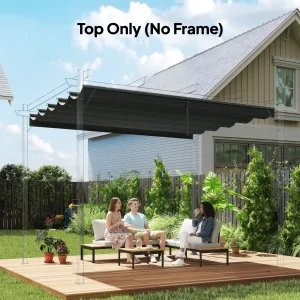 Cobertura para Pérgola 2,5x2,55 m Teto de Substituição Retrátil para Pérgola com 10 Orifícios de Drenagem Cinza Escuro