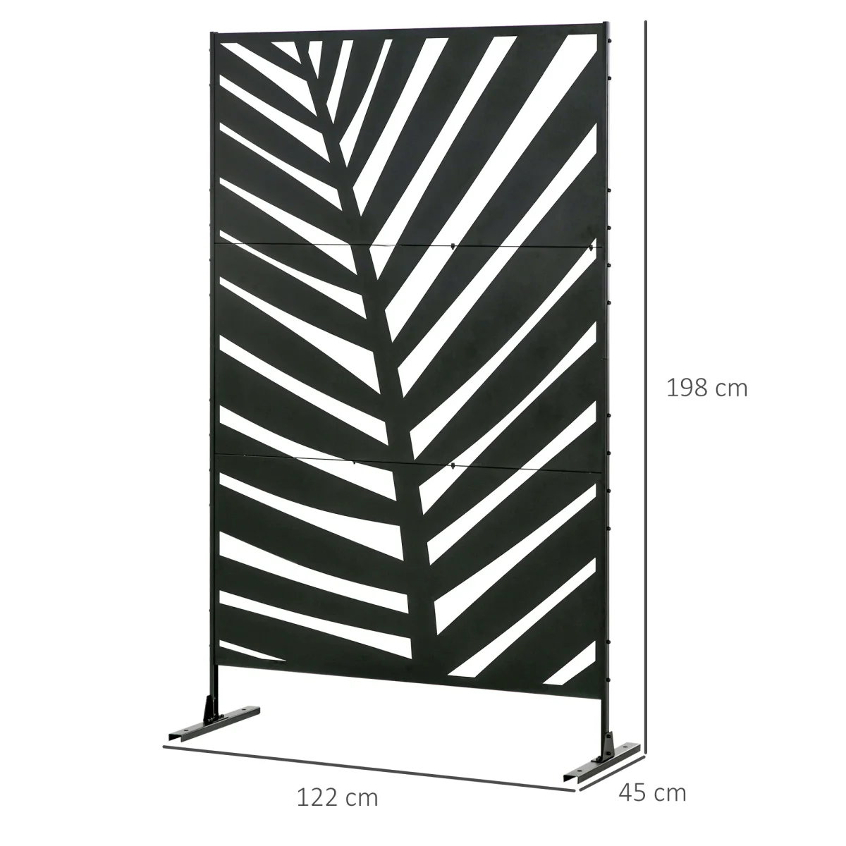 Biombo de 3 Peças Separador de Ambientes com Desenho de Folha de Bananeira Biombo para Exterior Jardim Varanda 122x45x198 cm Preto - Image 4