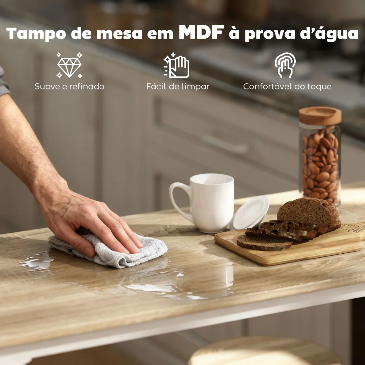 Conjunto de Móveis Altos Mesa e Cadeiras de Bar com 5 Peças Mesa de Refeição Industrial e 4 Bancos Redondos com Estrutura de Metal para Pub Sala de Jantar Madeira e Branco - Image 8