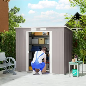 Abrigo de Jardim 213x130x172 cm Abrigo de Exterior de Aço Galvanizado com Porta Corredeira e Ventilações para Armazenamento de Ferramentas Cinza Claro