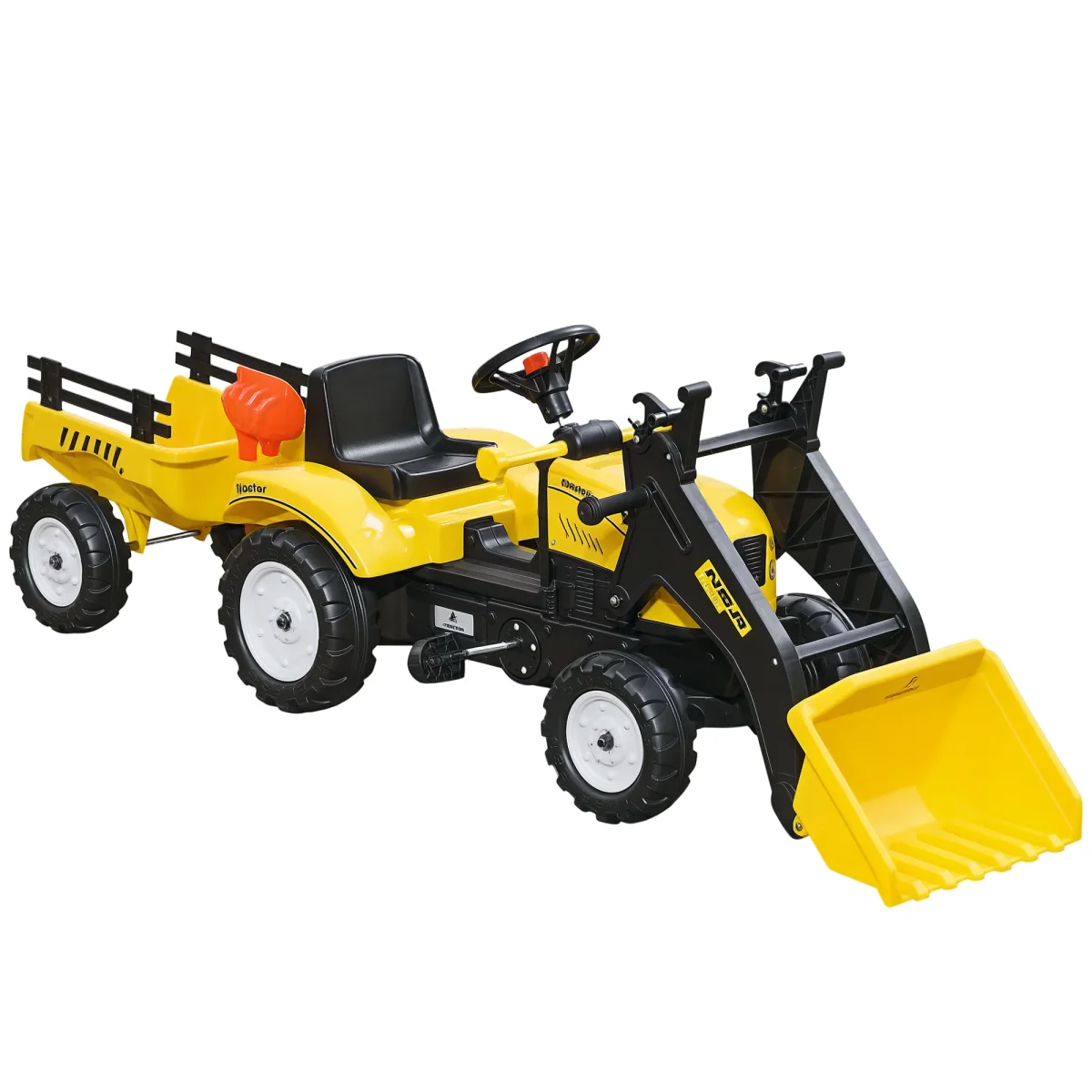Trator a Pedais para Crianças acima de 3 Anos Trator Infantil com Reboque e Pá Escavadora Carga Máxima 35 kg 167x41x52 cm Amarelo e Preto - Image 3